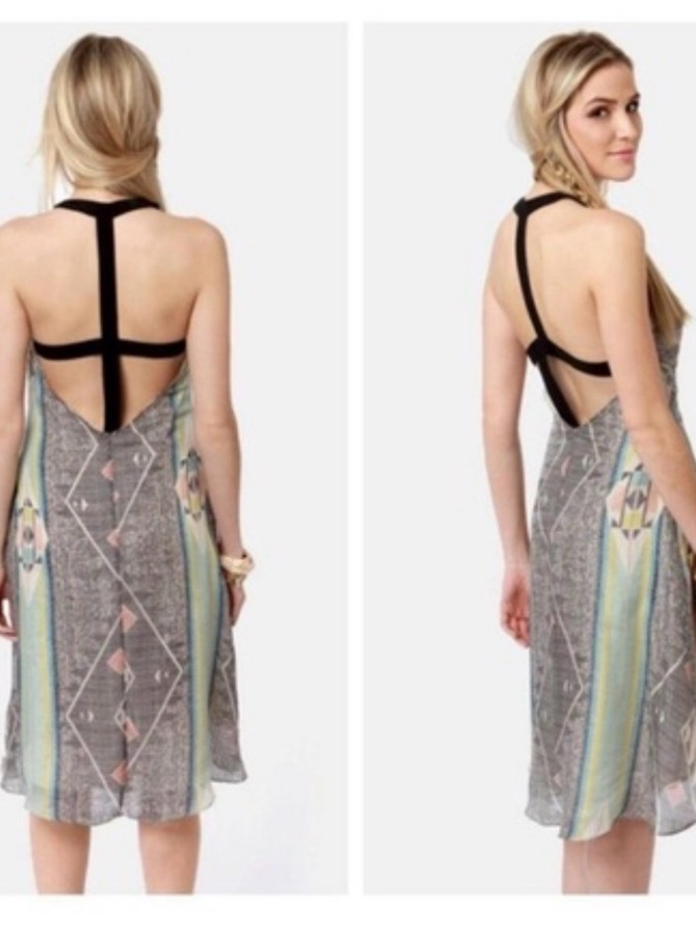 Aryn K open back silk halter dress, XS